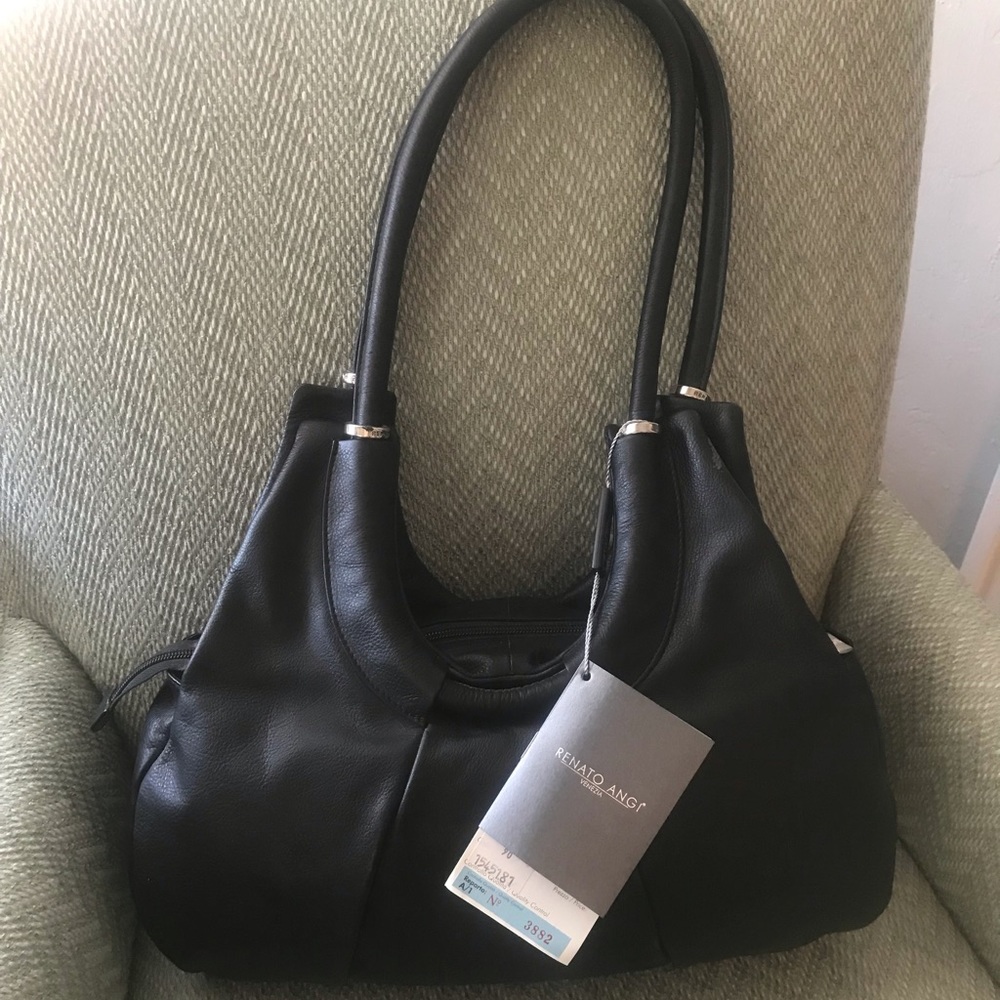 NWT black leather Renato Angi hobo bag
